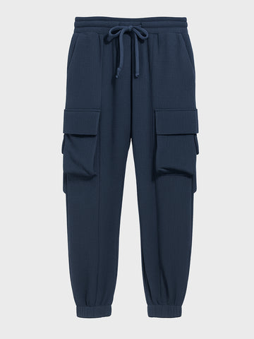 Men's Blue Loose Fit Solid Utility Joggers