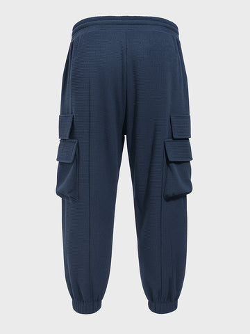 Men's Blue Loose Fit Solid Utility Joggers