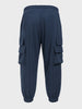 Men's Blue Loose Fit Solid Utility Joggers