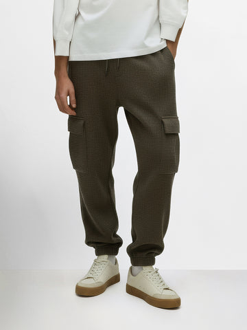 Men's Olive Loose Fit Solid Utility Joggers