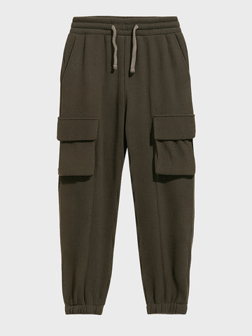 Men's Olive Loose Fit Solid Utility Joggers