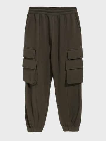 Men's Olive Loose Fit Solid Utility Joggers