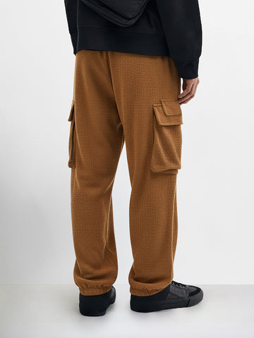 Men's Khaki Loose Fit Solid Utility Joggers