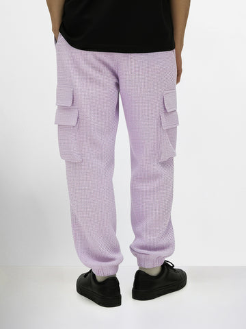 Men's Purple Loose Fit Solid Utility Joggers