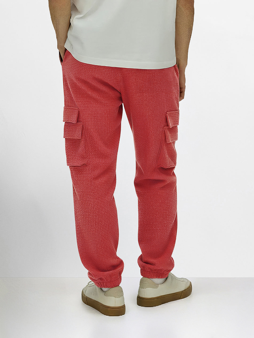 Men's Red Loose Fit Solid Utility Joggers