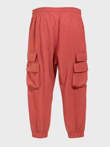 Men's Red Loose Fit Solid Utility Joggers