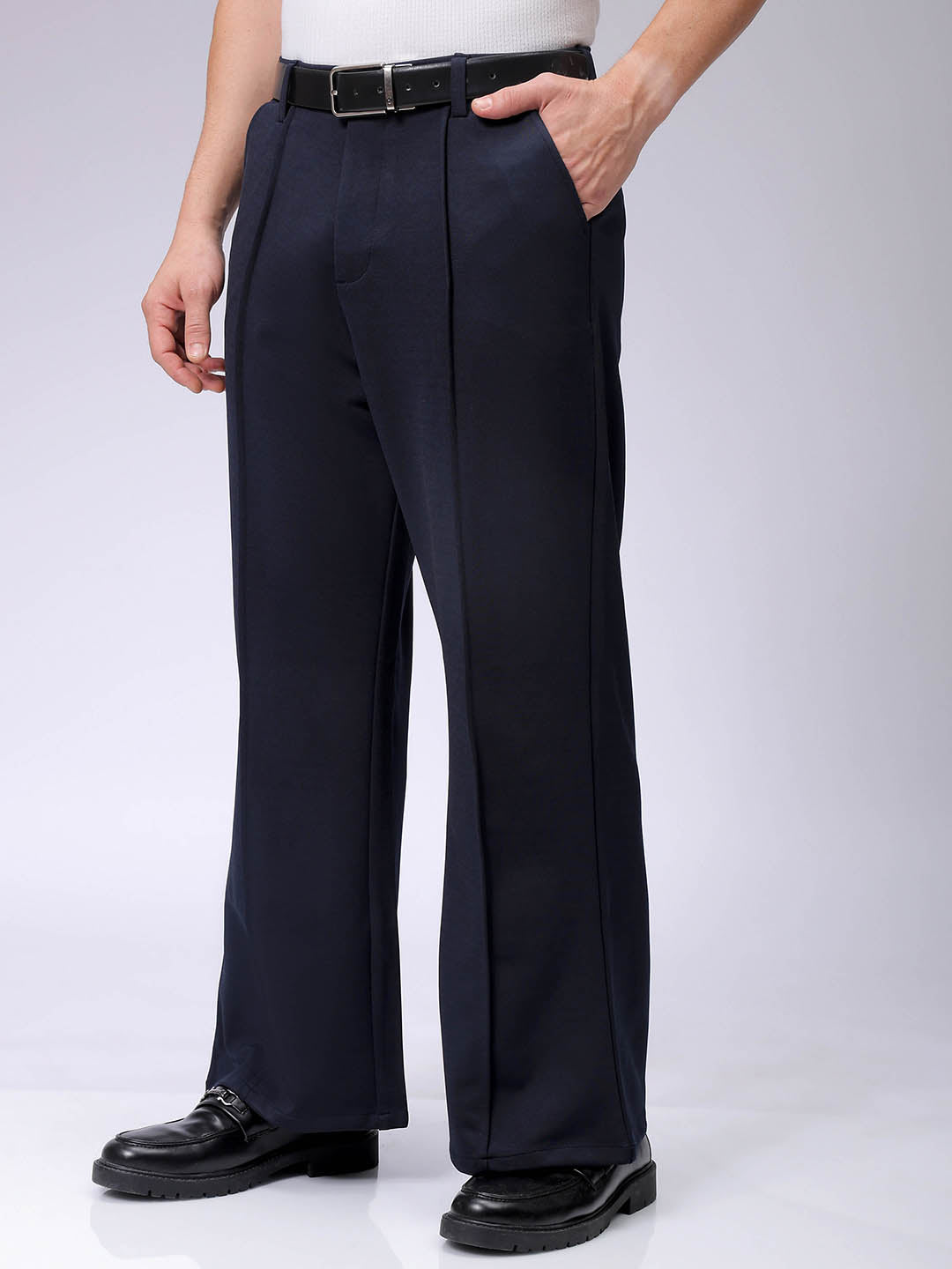 Men's Midnight Navy Bootcut Fit Solid Korean Street Trouser