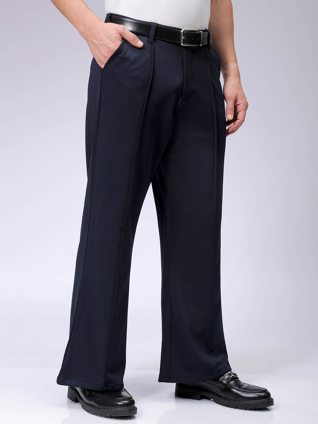 Men's Midnight Navy Bootcut Fit Solid Korean Street Trouser