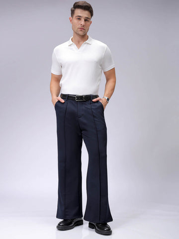 Men's Midnight Navy Bootcut Fit Solid Korean Street Trouser