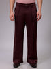 Men's Burgundy Flared Bootcut Solid Mid-Rise Stretchable Trousers