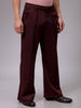 Men's Burgundy Flared Bootcut Solid Mid-Rise Stretchable Trousers