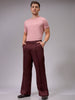 Men's Burgundy Flared Bootcut Solid Mid-Rise Stretchable Trousers
