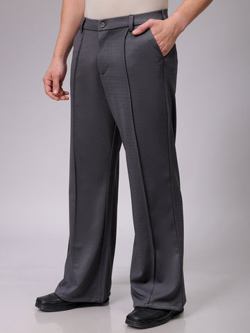 Men's Dark Grey Bootcut Fit Solid Korean Street Trouser
