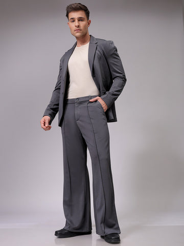 Men's Dark Grey Bootcut Fit Solid Korean Street Trouser