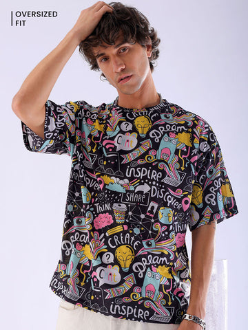 Shop Men's Printed Oversized T-Shirt 0124-MC-TT-300-1-Black-S