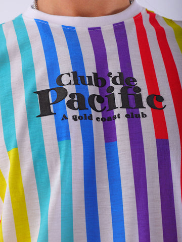 Men's White Slim Fit Striped Round Neck T-shirt