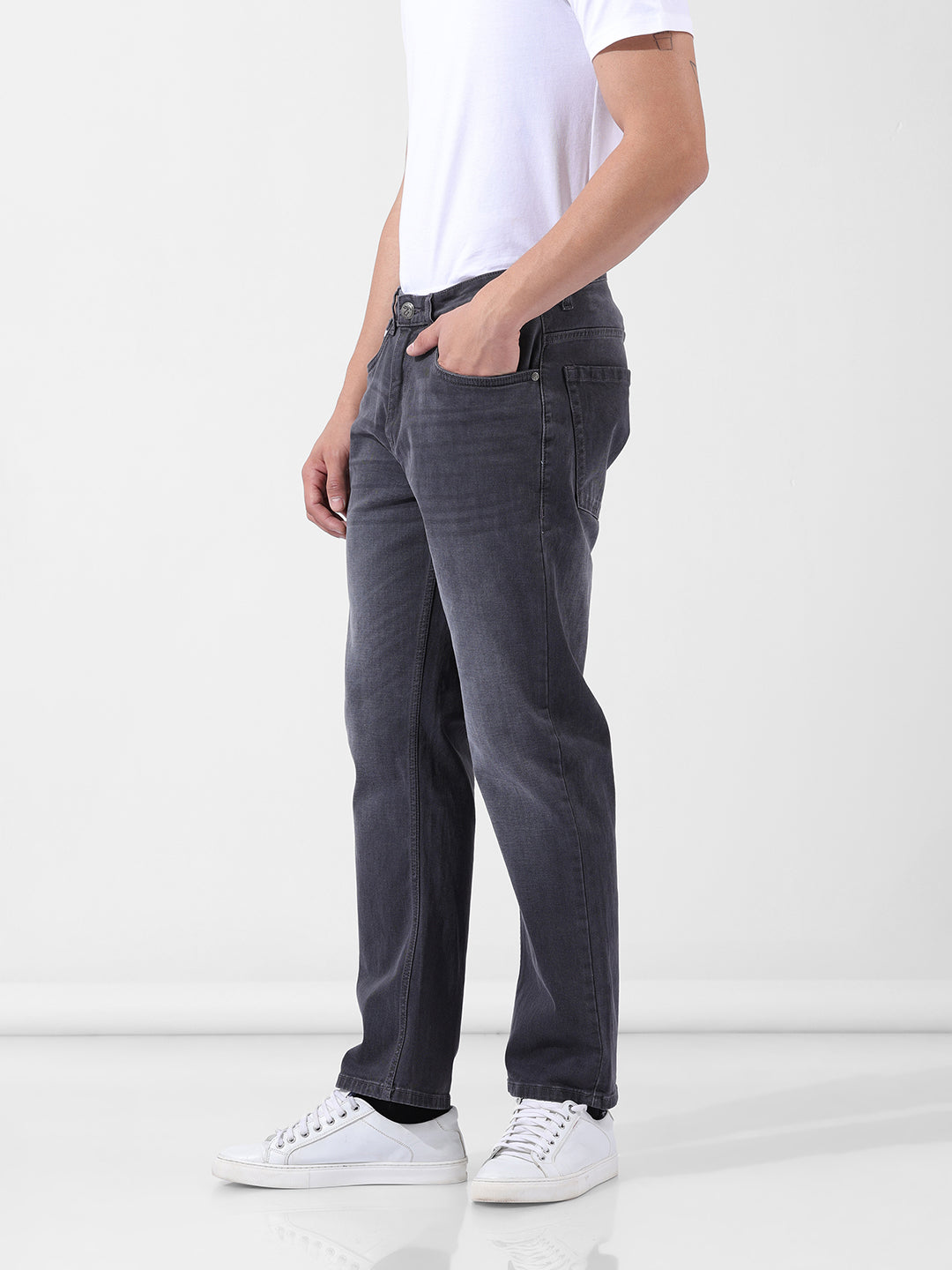 Men's Black Regular Fit Casual Jeans