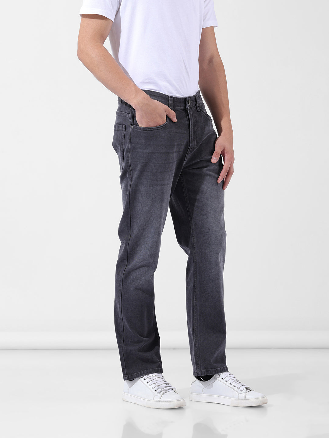 Men's Black Regular Fit Casual Jeans