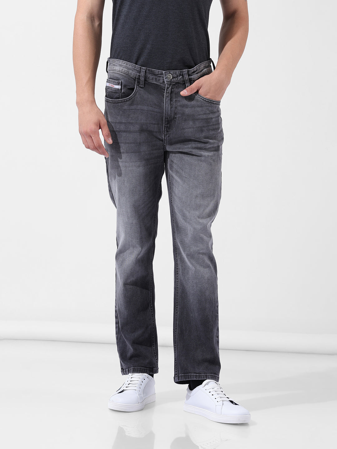 Men's Grey Regular Fit Casual Jeans