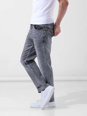 Men's Grey Regular Fit Solid Casual Jeans