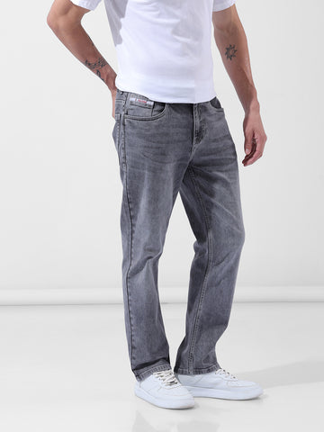 Men's Grey Regular Fit Solid Casual Jeans