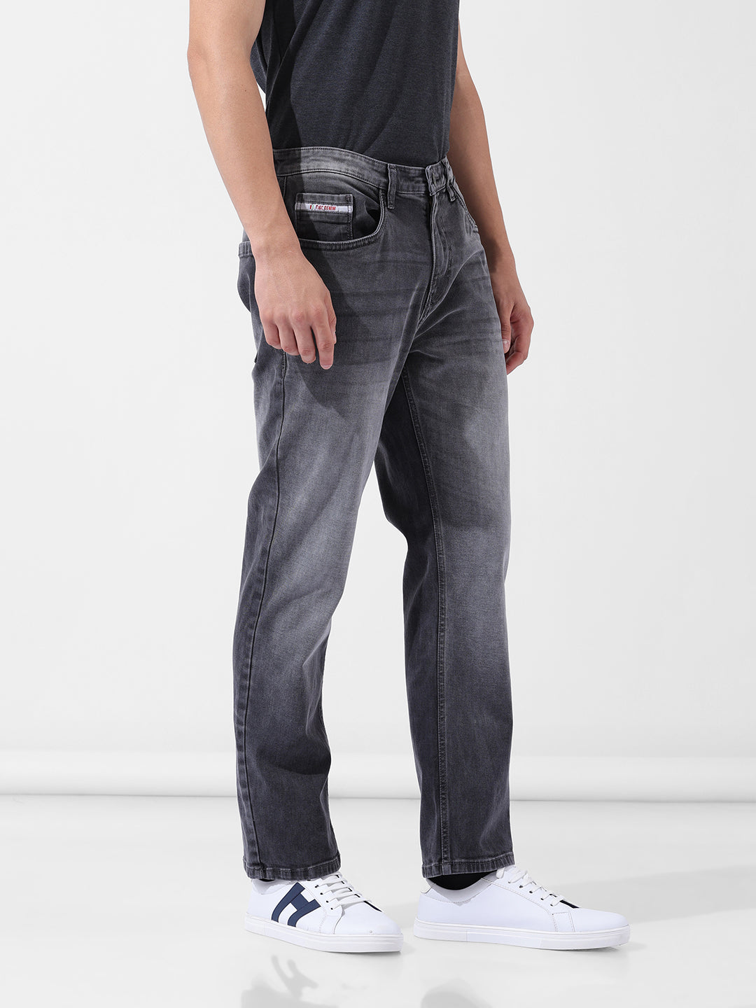 Men's Grey Regular Fit Casual Jeans