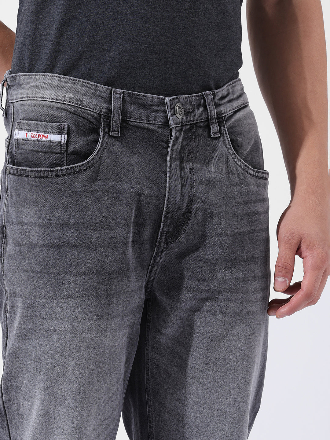 Men's Grey Regular Fit Casual Jeans