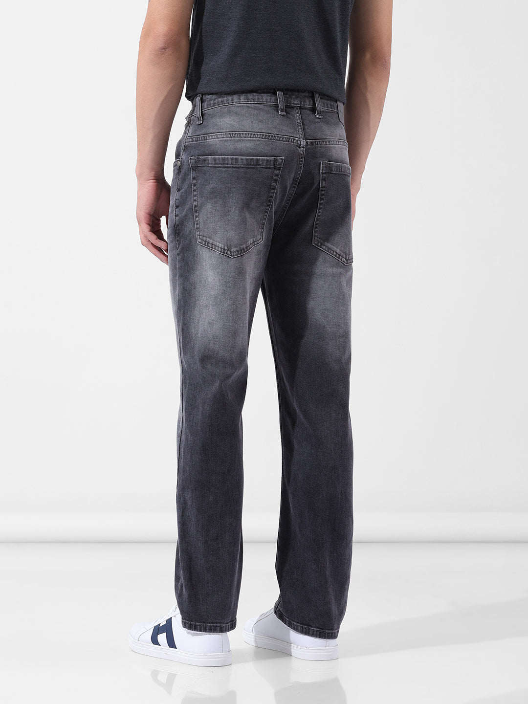 Men's Grey Regular Fit Casual Jeans
