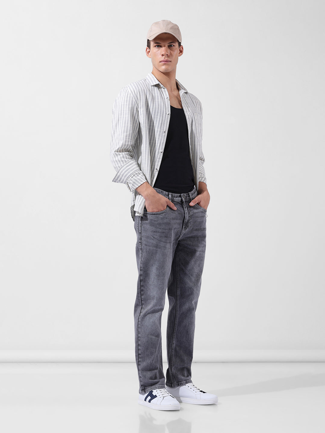Men's Grey Regular Fit Casual Jeans