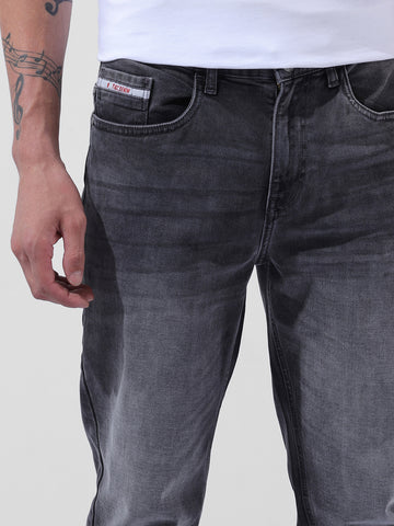 Men's Charcoal Grey Regular Fit Solid Casual Jeans