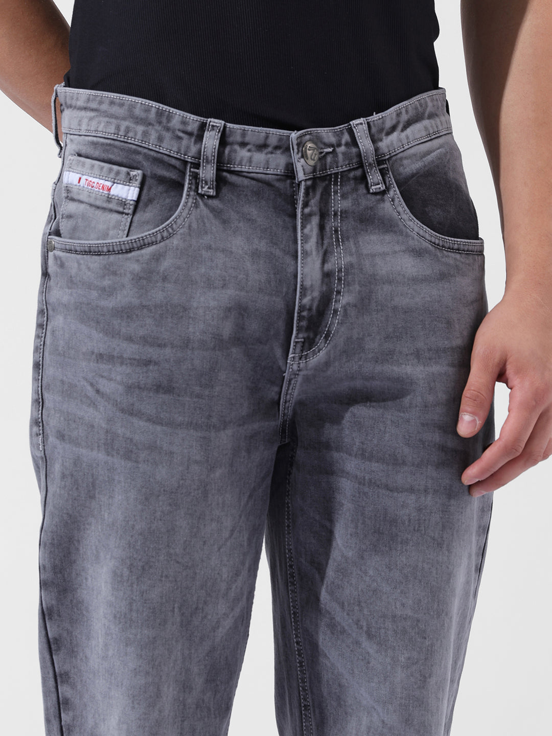 Men's Grey Regular Fit Casual Jeans