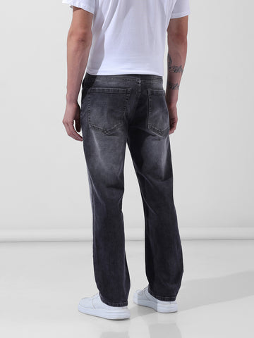 Men's Charcoal Grey Regular Fit Solid Casual Jeans
