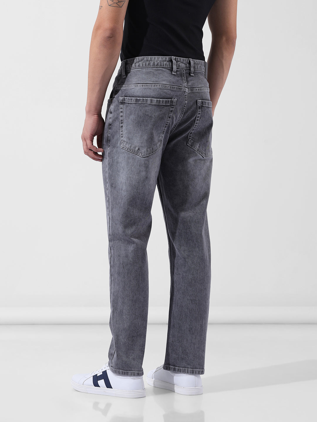 Men's Grey Regular Fit Casual Jeans
