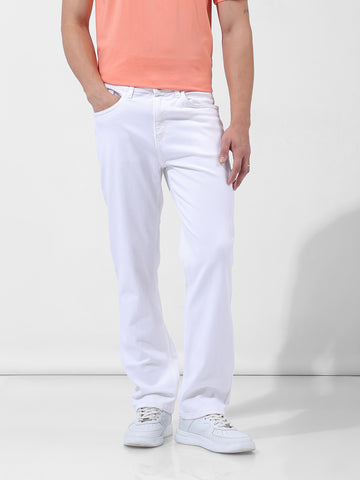 Men's White Regular Fit Casual Jeans
