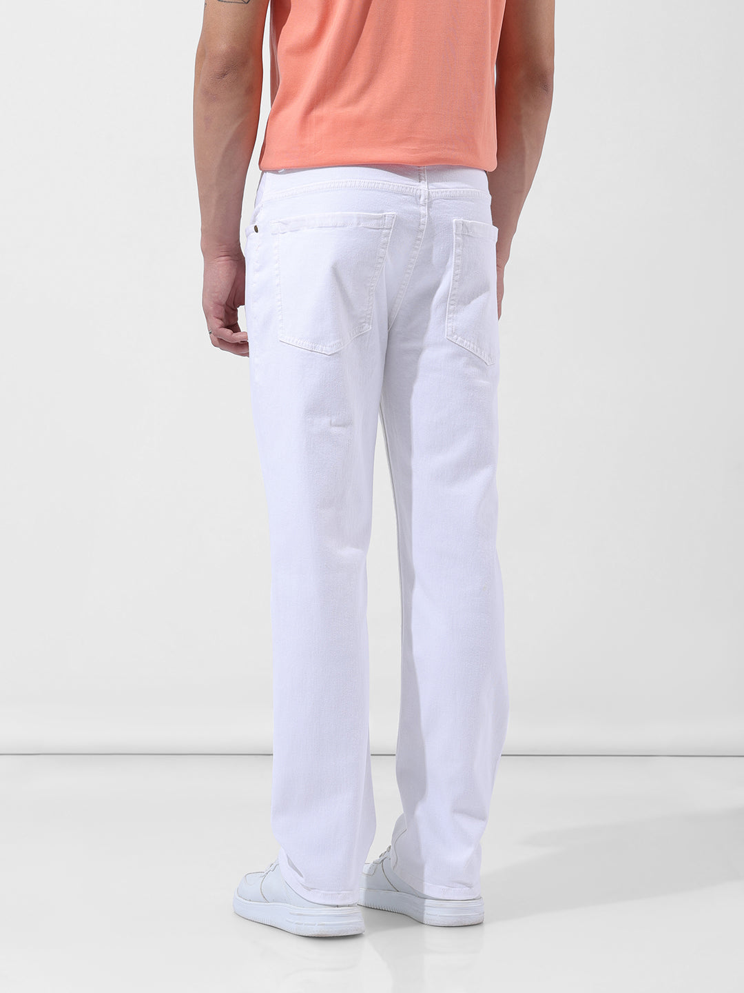 Men's White Regular Fit Casual Jeans