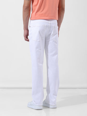 Men's White Regular Fit Casual Jeans