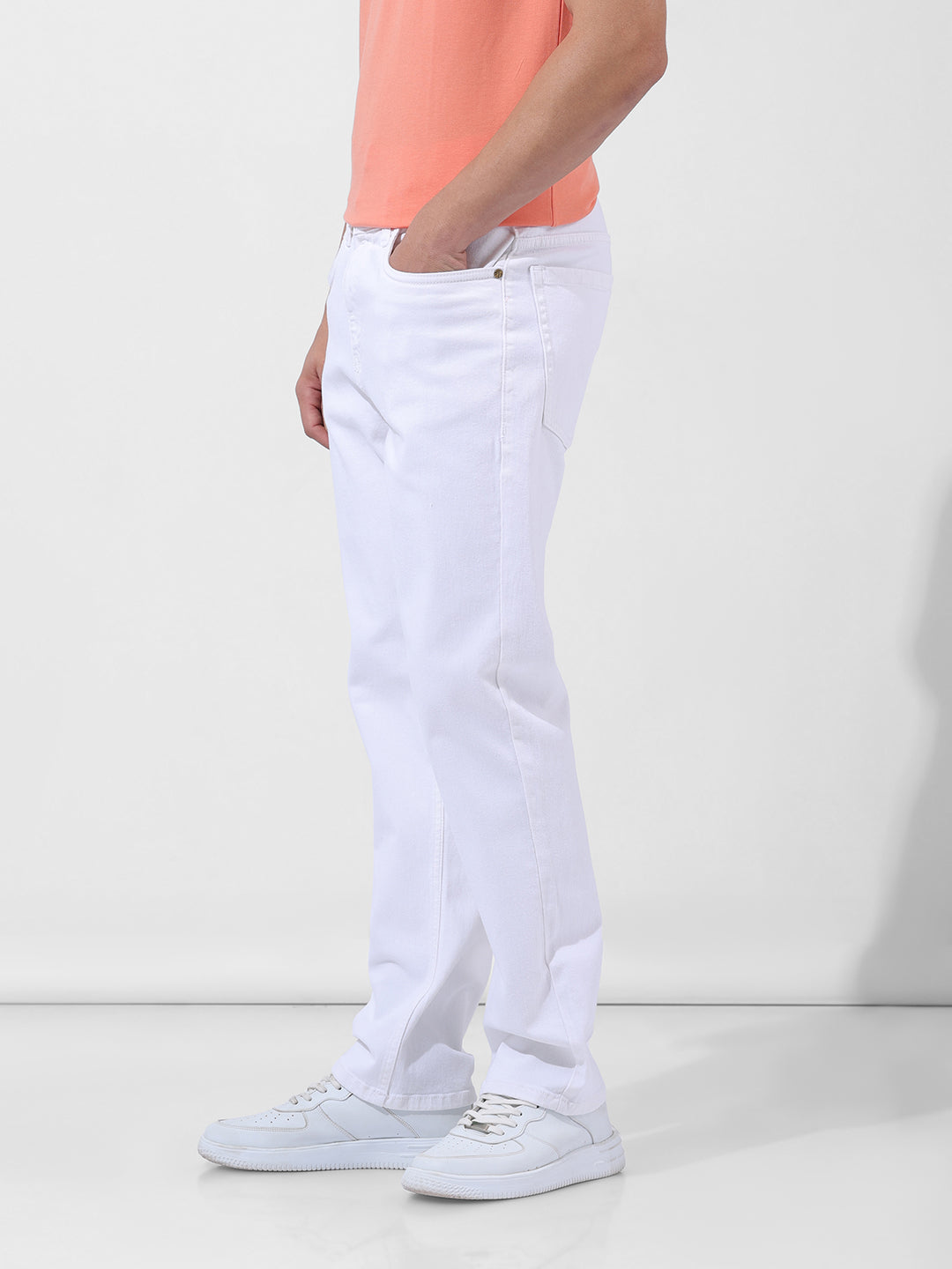 Men's White Regular Fit Casual Jeans