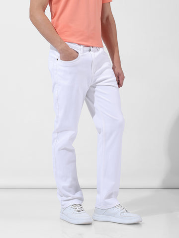 Men's White Regular Fit Casual Jeans