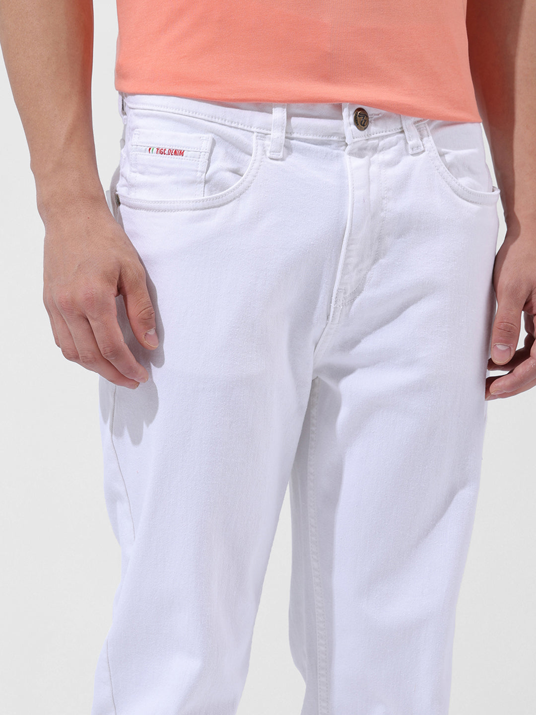 Men's White Regular Fit Casual Jeans