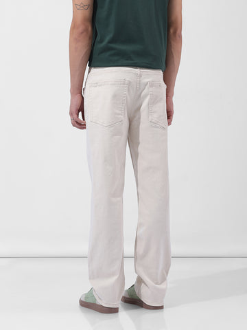 Men's Off White Regular Fit Casual Jeans