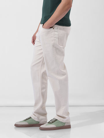 Men's Off White Regular Fit Casual Jeans