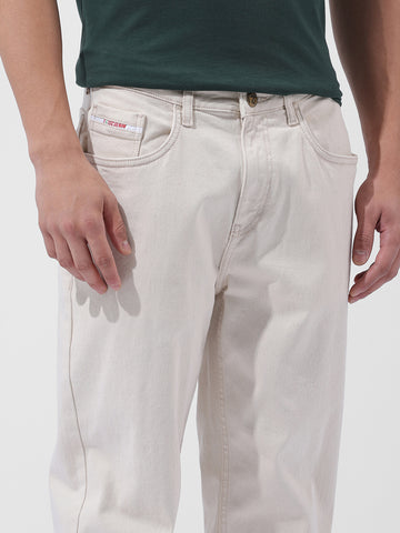 Men's Off White Regular Fit Casual Jeans