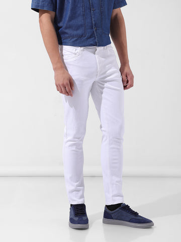 Men's White Slim Fit Casual Jeans