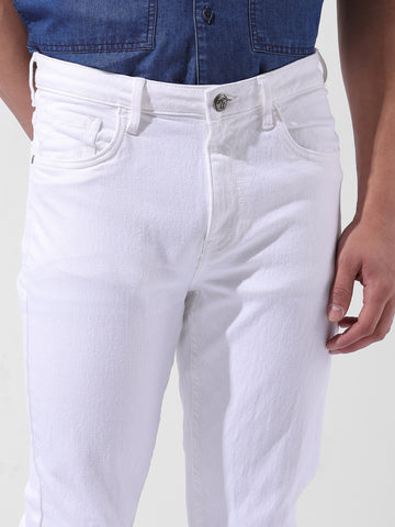 Men's White Slim Fit Casual Jeans