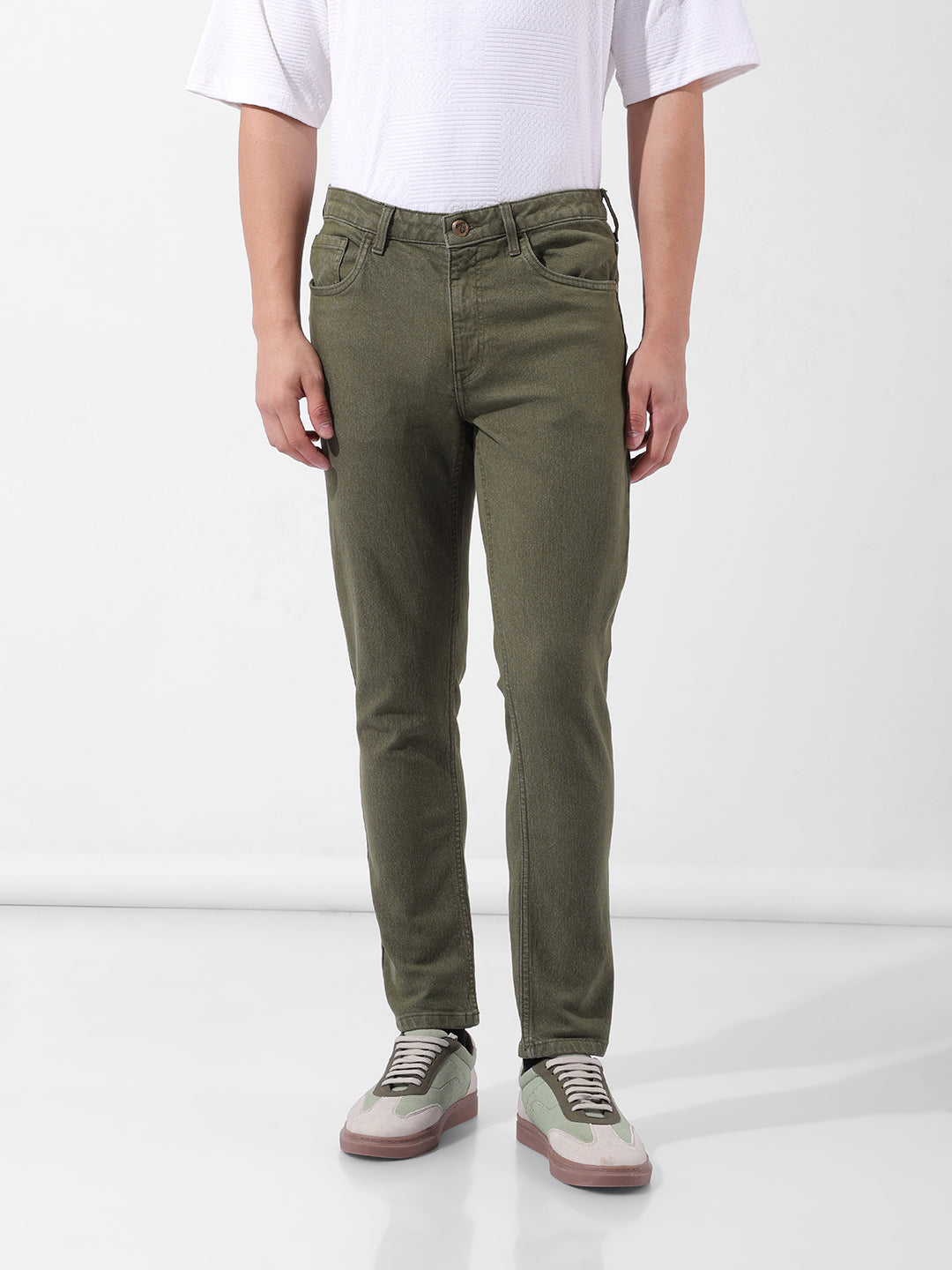 Men's Olive Slim Fit Casual Jeans
