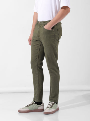 Men's Olive Slim Fit Casual Jeans