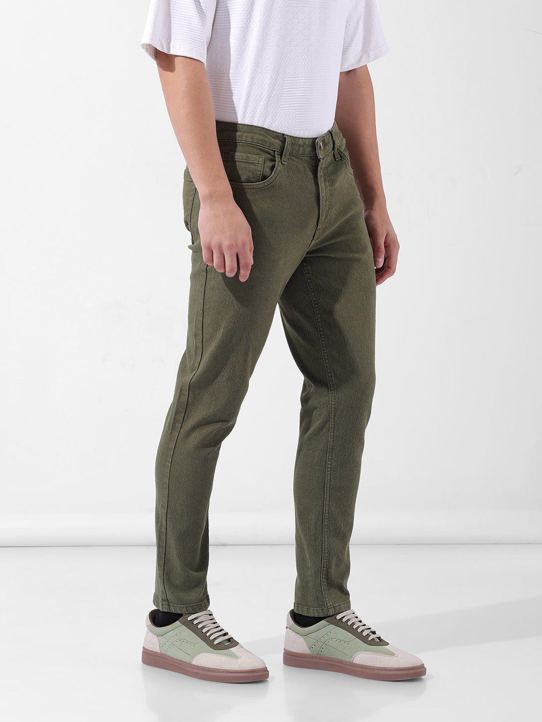 Men's Olive Slim Fit Casual Jeans