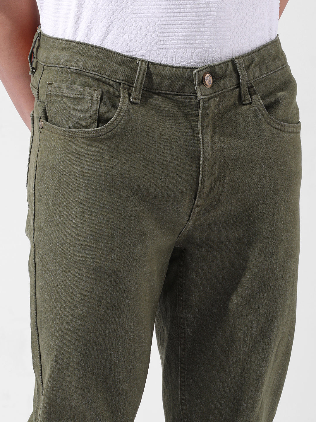 Men's Olive Slim Fit Casual Jeans