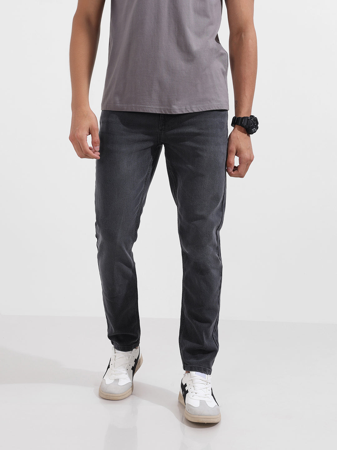 Men's Grey Slim Fit Solid The Eternity Series Jeans