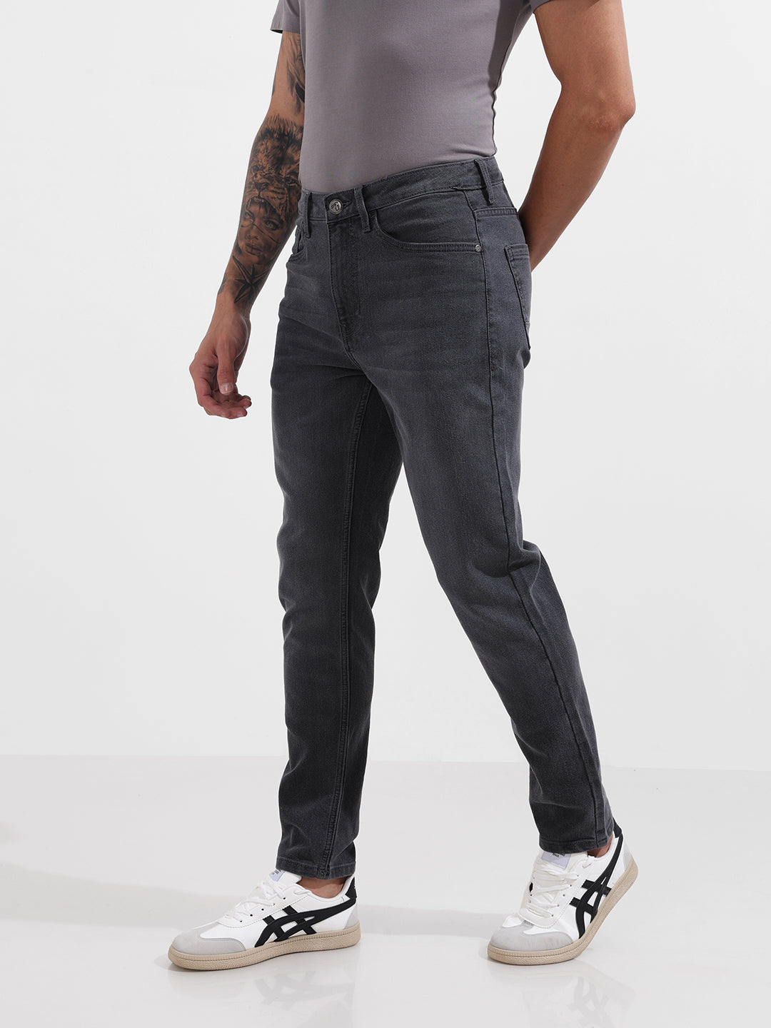 Men's Grey Slim Fit Solid The Eternity Series Jeans